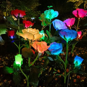 Solar Power Rose Outside Garden Flowers Lawn Lamps Garden Stake Outdoor Pathway Light for Patio Yard Wedding Holiday Decoration