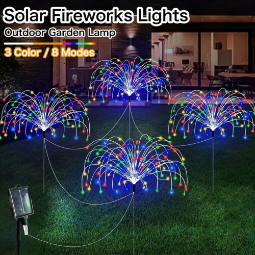 Solar Firework Light Outdoor, Waterproof, Solar Garden Flower Lights With Stake, 8 Lighting Modes