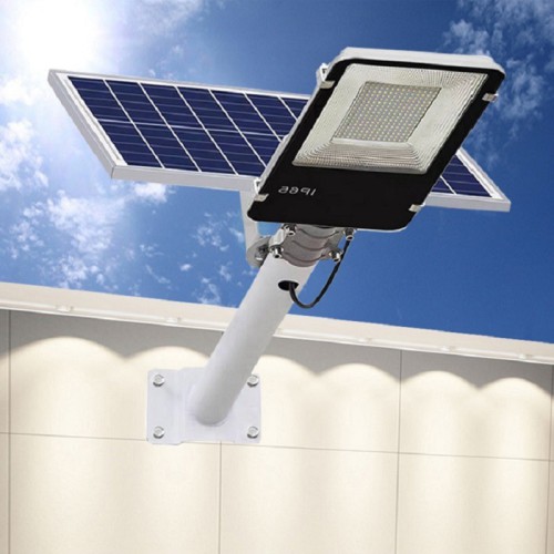 Solar Street Lights Outdoor Lamp, Dusk to Dawn Security Led Flood Light with Remote and Solar Panels, IP65 Waterproof Motion Sensor Solar Lights, for Basketball Court, Road, Yard