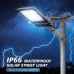 Solar Street Lights Outdoor Lamp, Dusk to Dawn Security Led Flood Light with Remote and Solar Panels, IP65 Waterproof Motion Sensor Solar Lights, for Basketball Court, Road, Yard