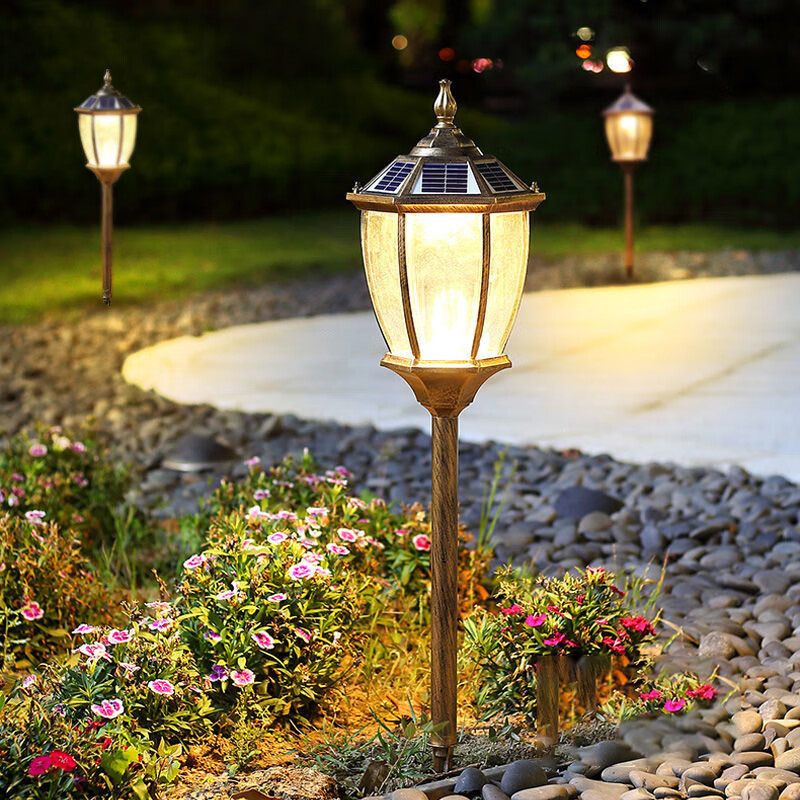 Solar Pathway Lights Outdoor, Glass Shade Lighting Fixture, IP54 Waterproof Solar Powered Deck Yard Pedestal Lamps for Path Garden Patio Landscape Walkway