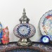 Turkish Bohemian Table Lamp Retro Handmade Moroccan Mosaic Blue Glass Desk Lamp Arabic Decoration Nightstand Lamp for Cafe, Bar, Bedroom, Canteen