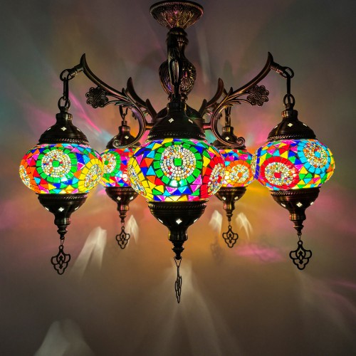 Chandelier Bohemian Exotic Style Ethnic Hotel Bar Mosaic Pendant Lights Stained Glass Water Drop Lantern