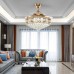 Crystal Ceiling Fan with Light Remote Fandelier LED Retractable Chandelier with Fan 3 Color 3 Speed Light Fix for Living Room Dining Room Gold Finish