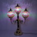 Traditional Rustic Stained Glass Round Shade Sconce 3-Light Table Lamp For Bedroom