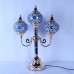 Traditional Rustic Stained Glass Round Shade Sconce 3-Light Table Lamp For Bedroom