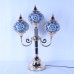 Traditional Rustic Stained Glass Round Shade Sconce 3-Light Table Lamp For Bedroom