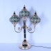 Traditional Rustic Stained Glass Round Shade Sconce 3-Light Table Lamp For Bedroom