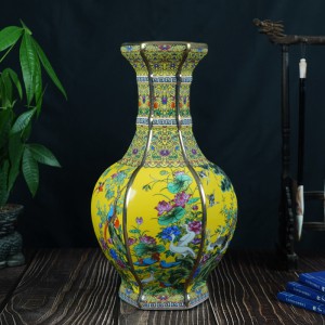 Slow Time Retro Chinese Vase Ceramic Colorful Hexagonal Vase Hand Paint Porcelain Decorative Bottle Vase