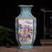 Enamel Figures Hexagonal Vase Imitation Ancient Chinese Porcelain Ornaments