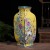 Yellow enamel square flower and bird vase 